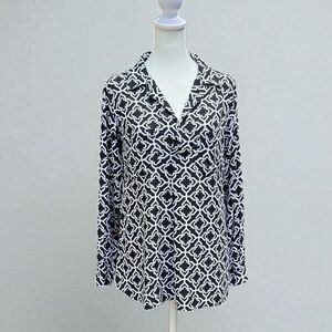 Escapada Long Sleeve Popover Blouse in Black & White Print Women’s Size Small